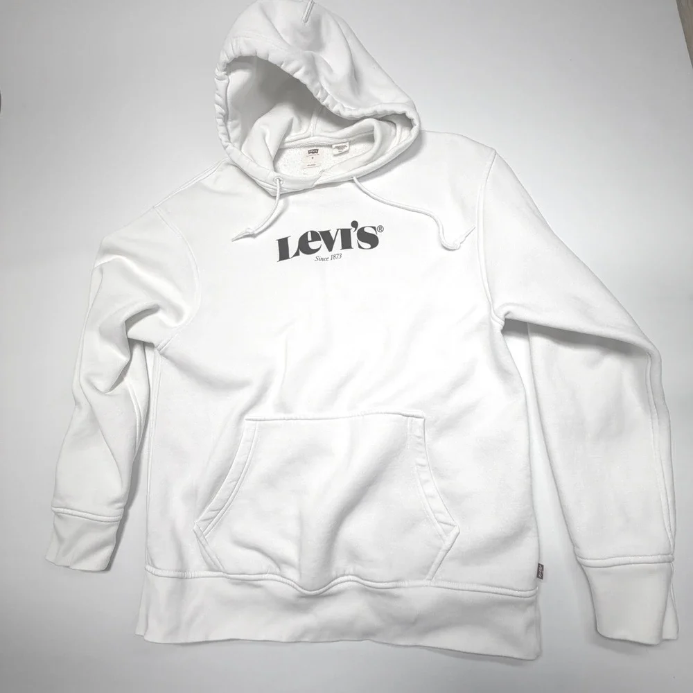 Levi's Relaxed Fit‎ Hoodie Men's M – White Logo Sweatshirt